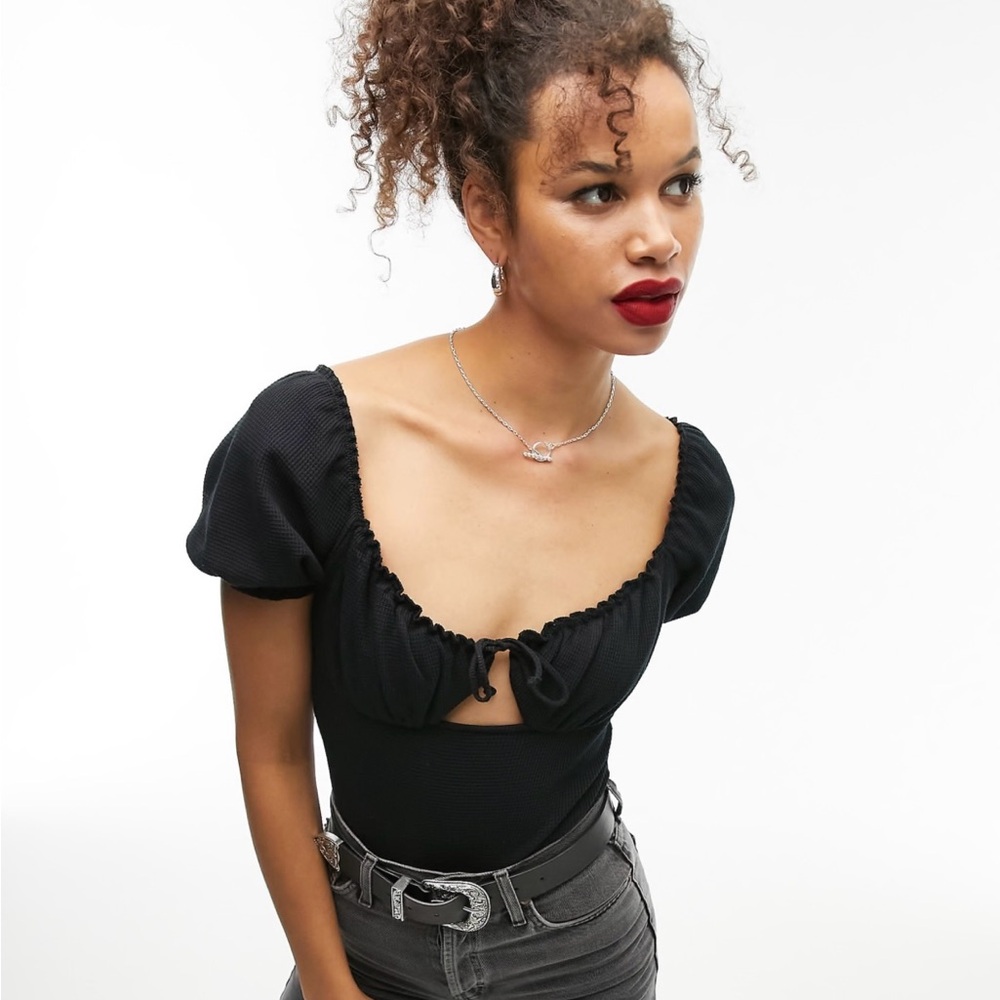 TOPSHOP milkmaid black bodysuit